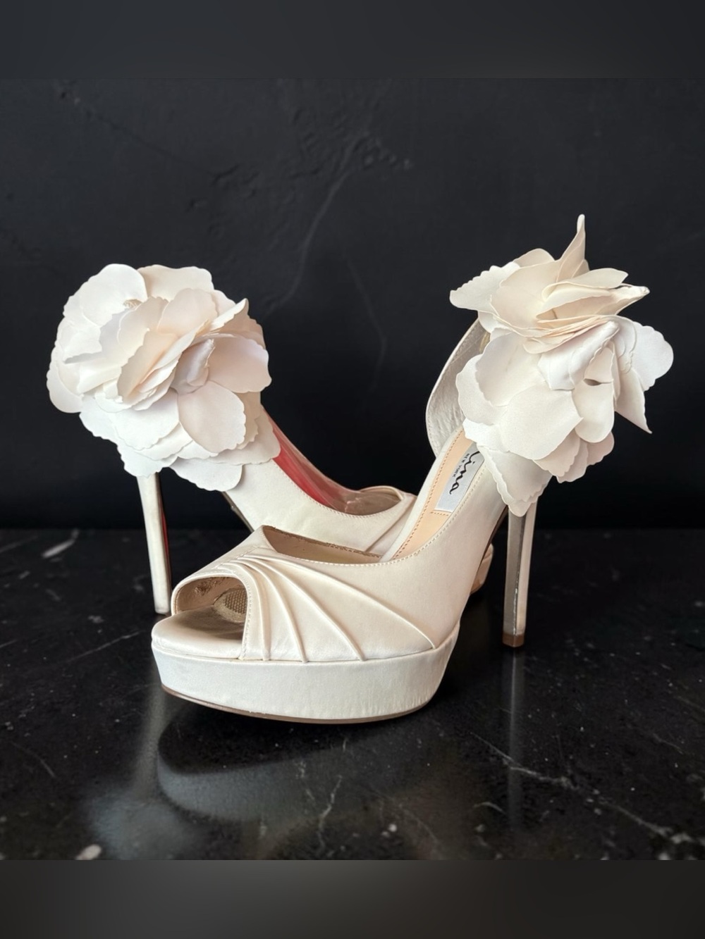 NINA Satin flower Peep-Toe Platform Stilettos